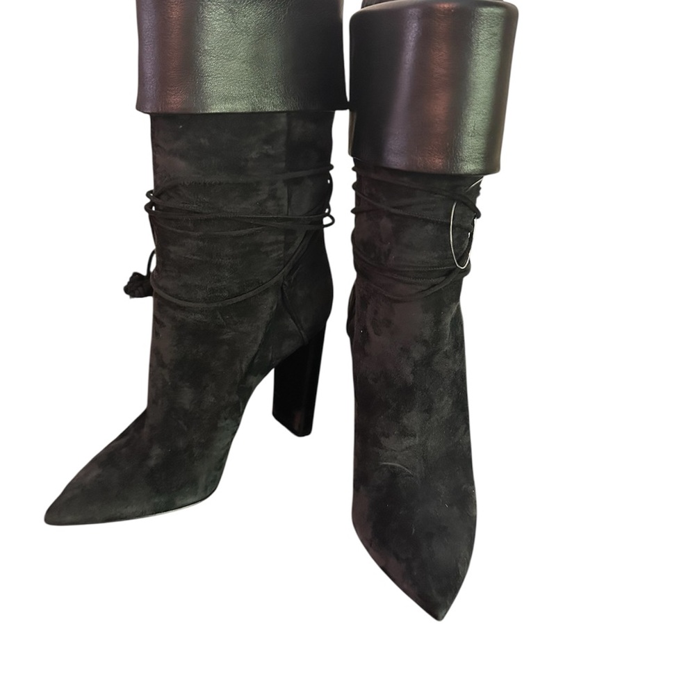 Saint Laurent Black Suede Heeled Boots